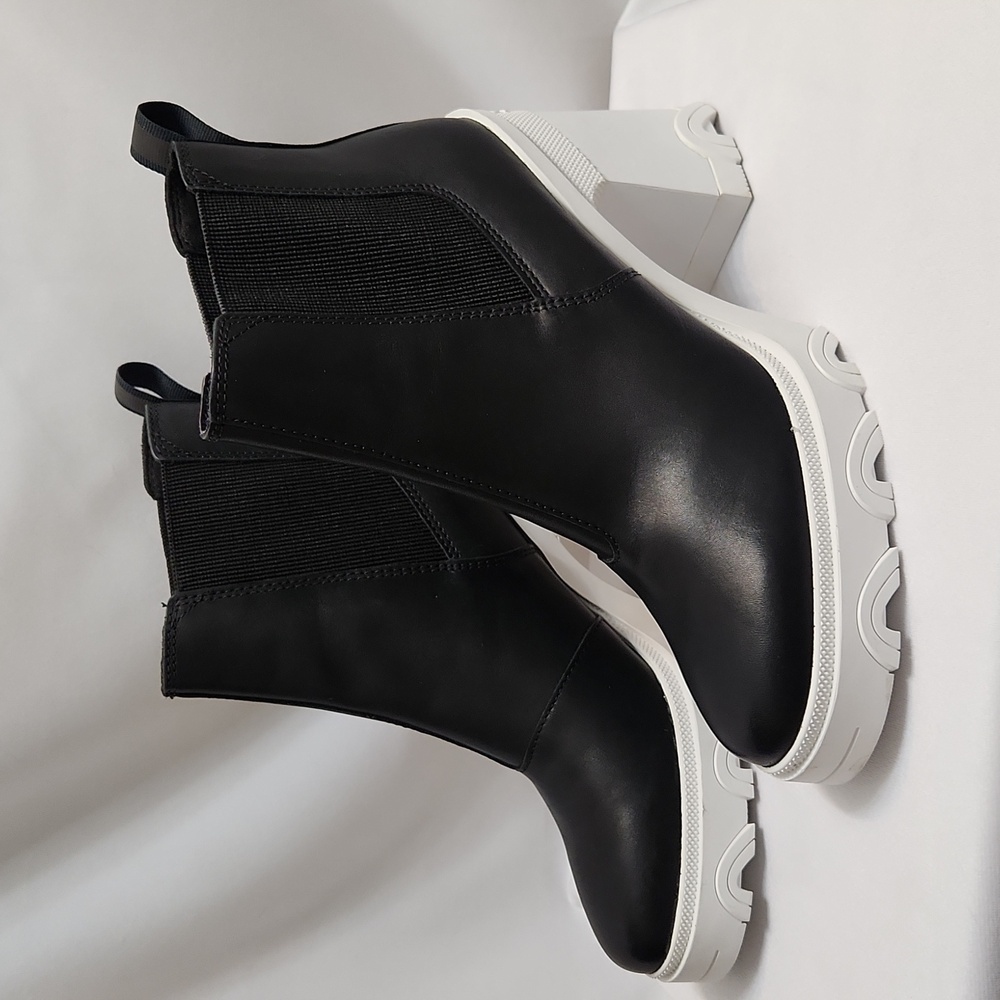 Sorel Brex Chelsea Black White Leather Chunky Heeled Ankle Boots (W Size 9) - Picture 4 of 14